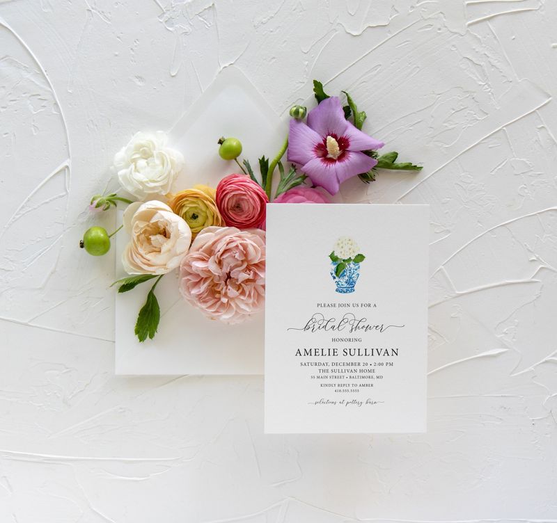 Bridal Shower Invitation - Ginger Jar Hydrangea - Chinoiserie Invitations - Blue and White - Bridesmaids Luncheon - Bridal Brunch Printable