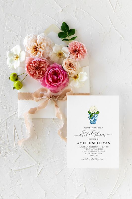 Bridal Shower Invitation - Ginger Jar Hydrangea - Chinoiserie Invitations - Blue and White - Bridesmaids Luncheon - Bridal Brunch Printable