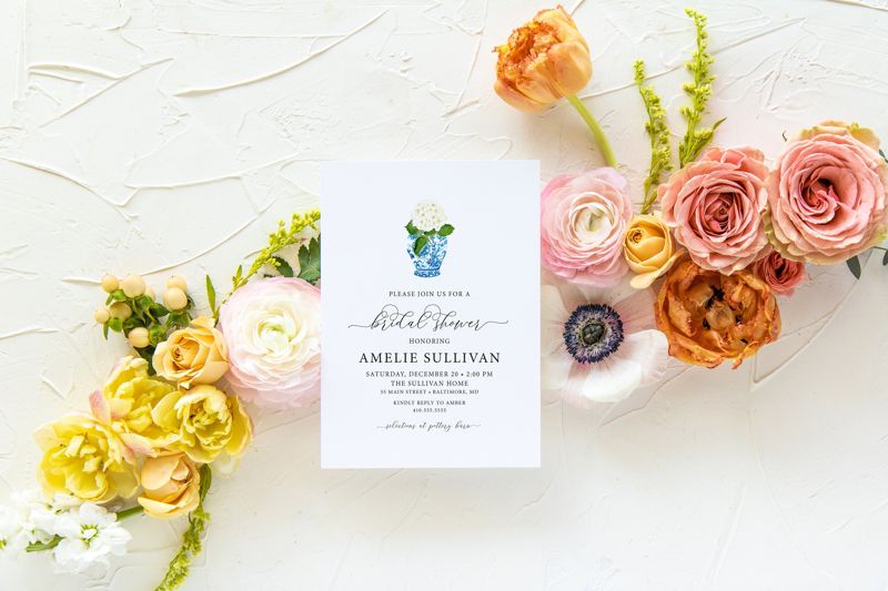 Bridal Shower Invitation - Ginger Jar Hydrangea - Chinoiserie Invitations - Blue and White - Bridesmaids Luncheon - Bridal Brunch Printable