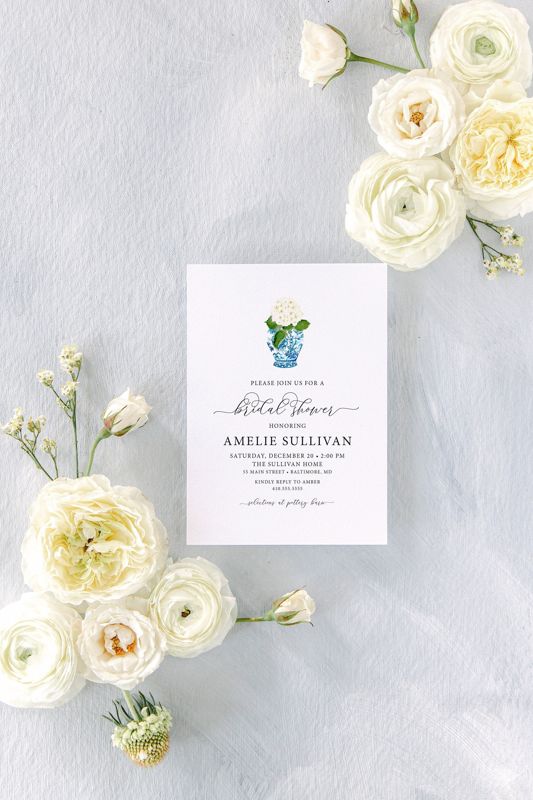 Bridal Shower Invitation - Ginger Jar Hydrangea - Chinoiserie Invitations - Blue and White - Bridesmaids Luncheon - Bridal Brunch Printable