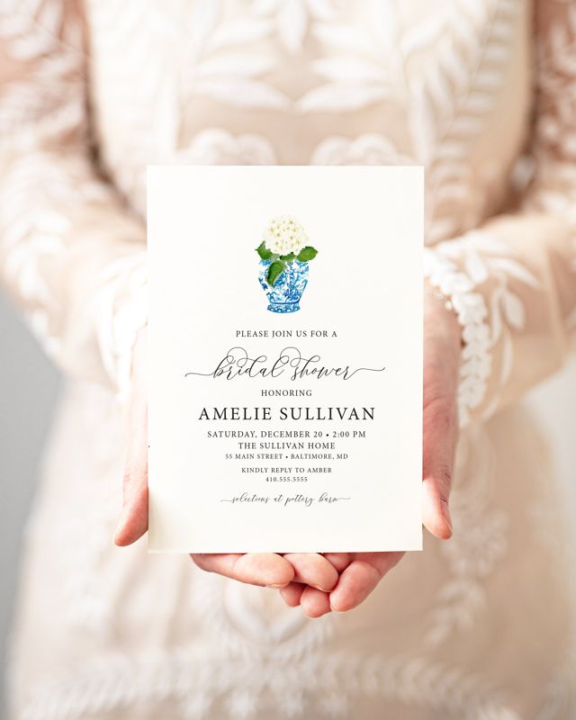 Bridal Shower Invitation - Ginger Jar Hydrangea - Chinoiserie Invitations - Blue and White - Bridesmaids Luncheon - Bridal Brunch Printable