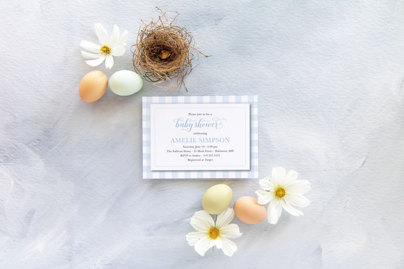 Blue Gingham Baby Shower Invitations - Boy Baby Shower - Classic Invitation - Storybook shower invites - Baby Sprinkle Invite Printable