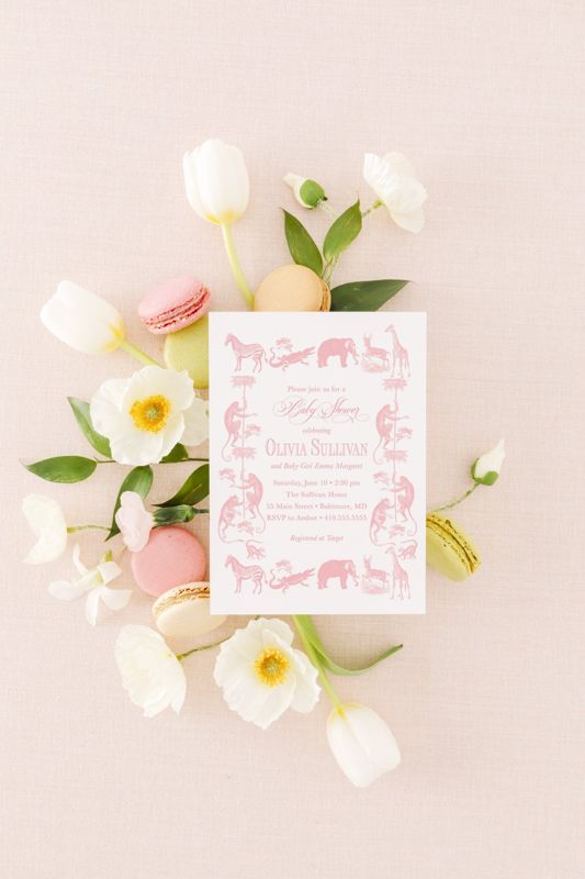 Safari Toile Baby Girl Shower Invitation Safari Animals Girl Baby Sprinkle Traditional - Elephant Monkey Giraffe Zebra Alligator Printable