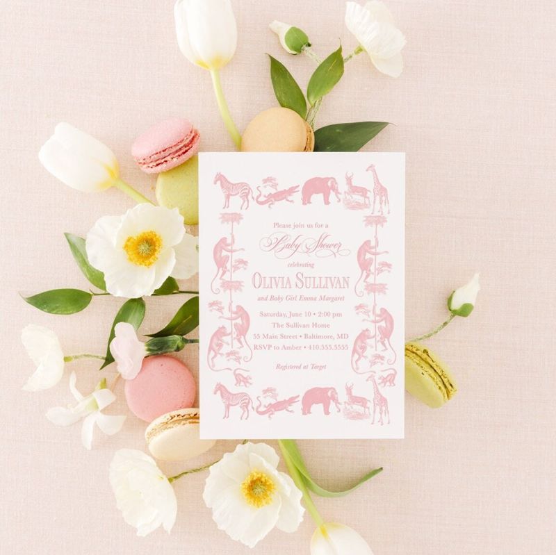 Safari Toile Baby Girl Shower Invitation Safari Animals Girl Baby Sprinkle Traditional - Elephant Monkey Giraffe Zebra Alligator Printable