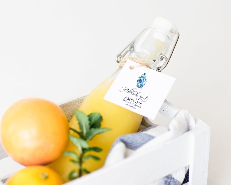 Chinoiserie Ginger Jar Square Bridal Shower Favor Tags Printed - Chinoiserie Jar (20 printed notes)