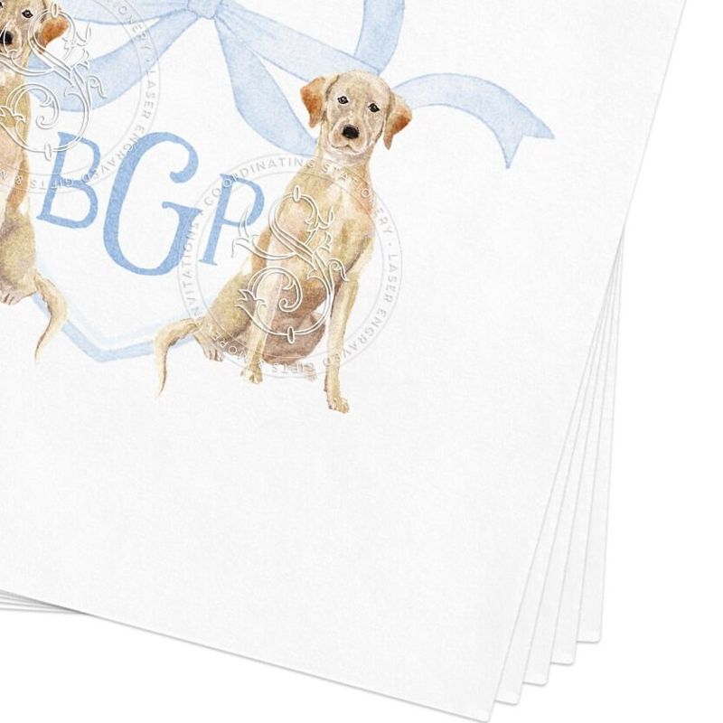 Labrador Retriever Printed Napkins for Baby Boy Shower Sprinkle - Monogram Puppy Crest Paper Napkin - Personalized Monogram Custom Napkins (100 Printed Napkins, Black Labrador)