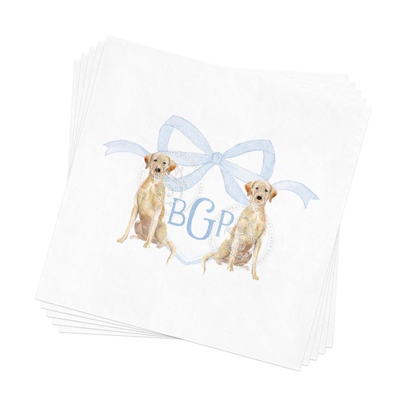 Labrador Retriever Printed Napkins for Baby Boy Shower Sprinkle - Monogram Puppy Crest Paper Napkin - Personalized Monogram Custom Napkins (100 Printed Napkins, Black Labrador)