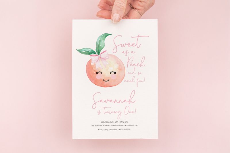 Sweet as a Peach and So Much Fun - First Birthday Printed Invitation - Peach 1st Birthday Party Invite - One Sweet Peach - girl birthday (10 printed invitations | Plain White Envelopes)