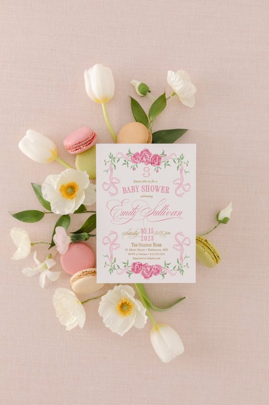 Pink Bow Baby Girl Shower Invitations - Pink Bow Love Fancy Party Feminine - Fancy Girl Baby Sprinkle - Birthday Party