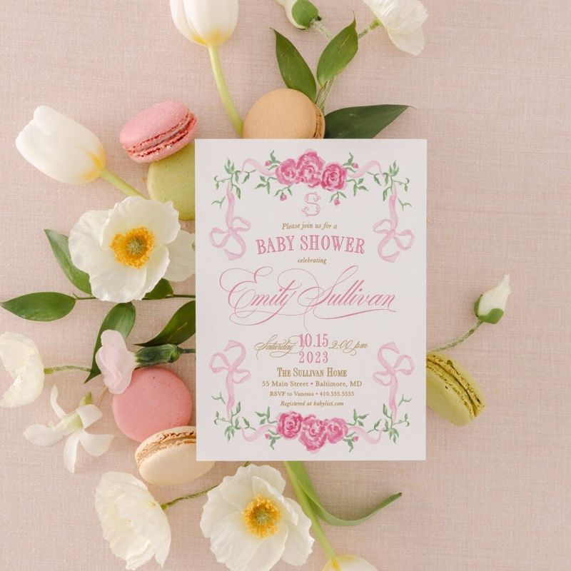 Pink Bow Baby Girl Shower Invitations - Pink Bow Love Fancy Party Feminine - Fancy Girl Baby Sprinkle - Birthday Party