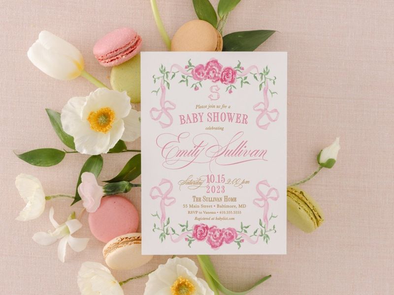 Pink Bow Baby Girl Shower Invitations - Pink Bow Love Fancy Party Feminine - Fancy Girl Baby Sprinkle - Birthday Party