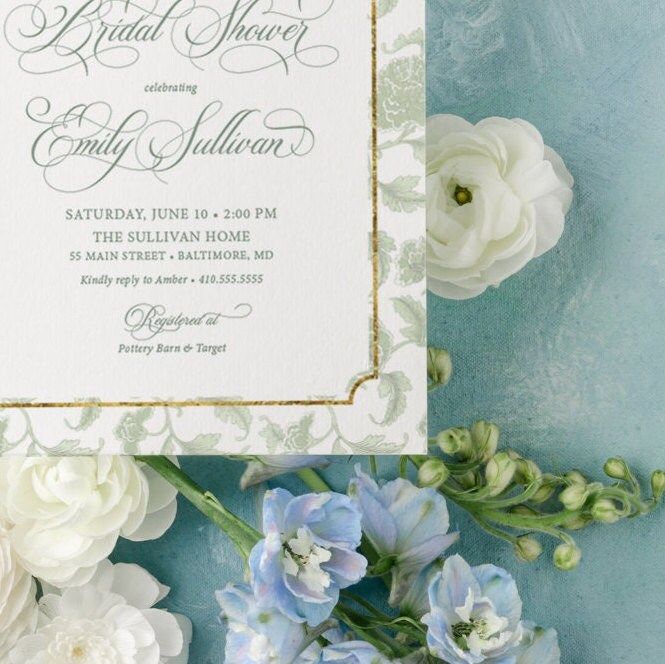 Sage Green Chinoiserie Monogram Bridal Shower Invitations - Monogram Invite - Bridal Brunch - Bridesmaids Luncheon - Bridal Tea - Printable