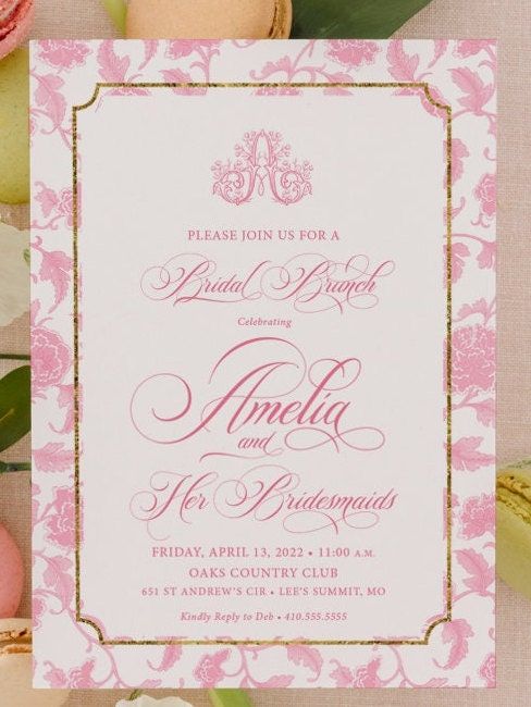 Bridal Brunch Invitations - Bridesmaids Luncheon Printable - Chinoiserie Monogram Bridal Shower Invite - Classic Invitations - Traditional