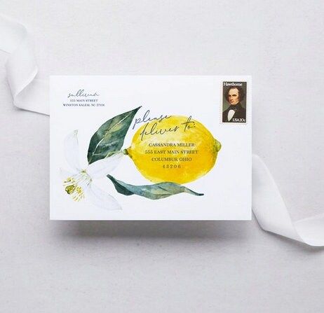 Tuscan Lemon Bridal Shower Invitation - Blue Tile and Lemon Bridal Shower - Bridesmaids Luncheon - Graduation Party (10 printed invitations | Plain White Envelopes)