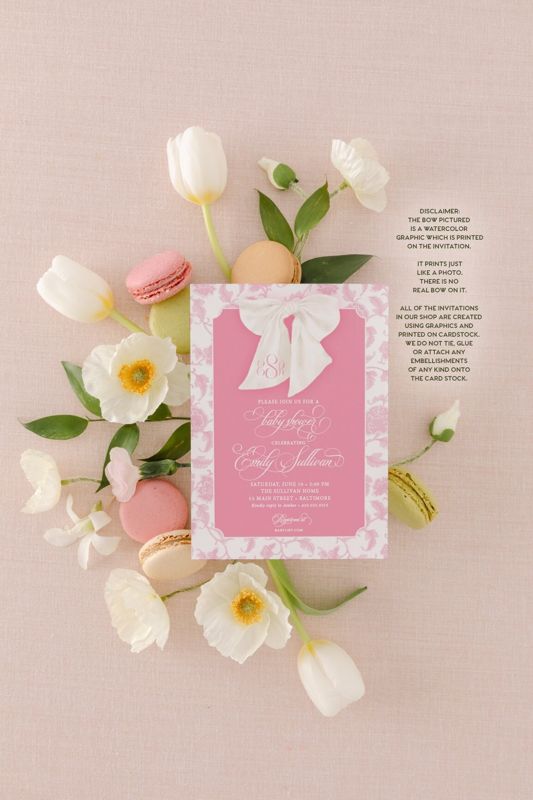 Girl Baby Shower Invitation - Chinoiserie Toile Invite - Preppy Southern - Pink Monogram Bow - Heirloom Bow Graphic - Classic Invitations (10 printed invitations | Plain White Envelopes)