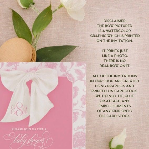 Girl Baby Shower Invitation - Chinoiserie Toile Invite - Preppy Southern - Pink Monogram Bow - Heirloom Bow Graphic - Classic Invitations (10 printed invitations | Plain White Envelopes)