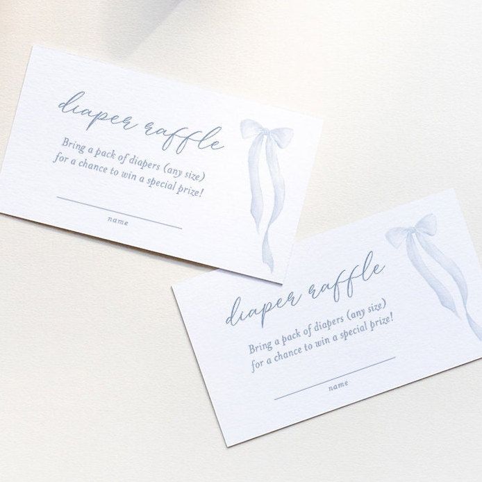 Blue Bow Baby Boy Shower Diaper Raffle Ticket Insert Card - Boy Baby Boy Sprinkle - Printables INSTANT DOWNLOAD