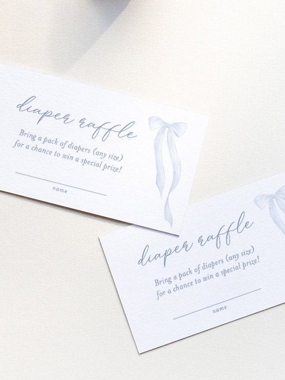 Blue Bow Baby Boy Shower Diaper Raffle Ticket Insert Card - Boy Baby Boy Sprinkle - Printables INSTANT DOWNLOAD