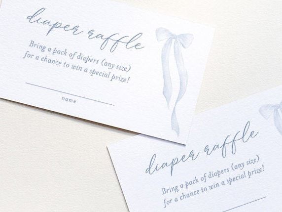Blue Bow Baby Boy Shower Diaper Raffle Ticket Insert Card - Boy Baby Boy Sprinkle - Printables INSTANT DOWNLOAD