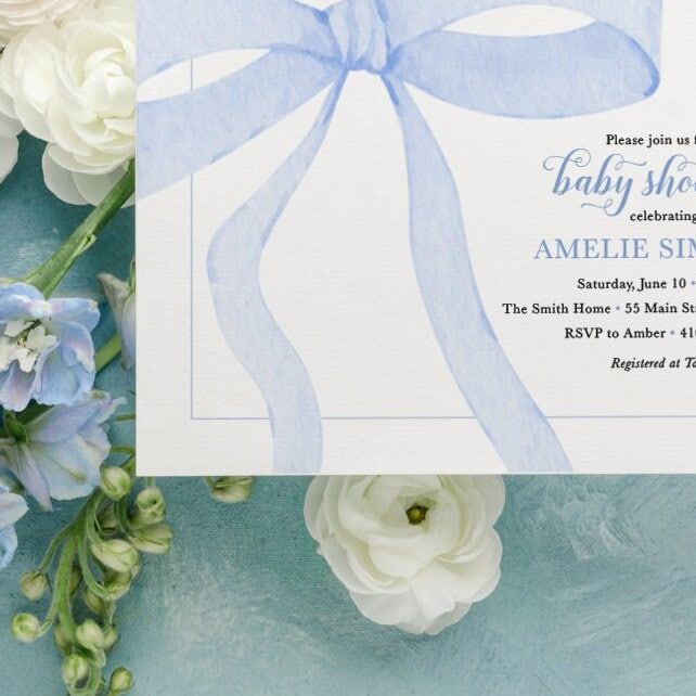 Boy Baby Shower Invitations Printed - Baby Boy Sprinkle Invites - Preppy Blue Bow Sip and See Invite - Baby Blessing Boy (10 printed invitations, Plain White Envelopes)