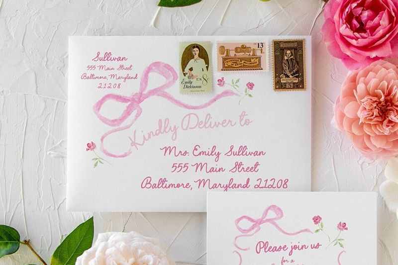Hand Drawn Bow Girl Baby Shower Invitations - Pink Bow Baby Girl Sprinkle - Baby Sip and See - 1st Birthday Girl Coquette Bow Printed (10 printed invitations | Plain White Envelopes)