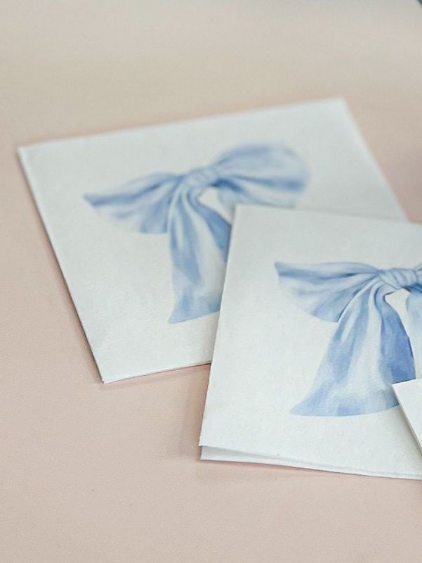Blue Bow Cocktail Napkins Pack of 50 for Baby Boy Shower, Bridesmaids Luncheon, Fancy Tea Party Decor, Boy Baby Sprinkle Birthay Party