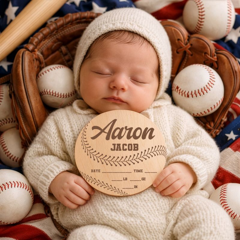 Baseball Name Sign, Newborn Name Announcement, Wooden Name Reveal, Wood Birth Announcement, Baby Stats, (5")