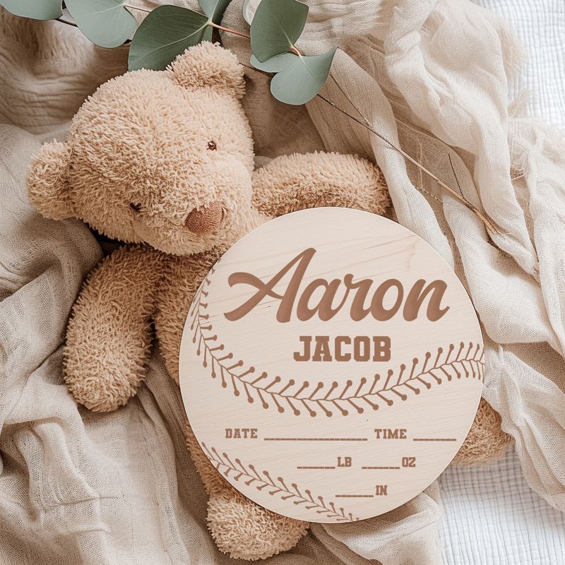 Baseball Name Sign, Newborn Name Announcement, Wooden Name Reveal, Wood Birth Announcement, Baby Stats, (5")