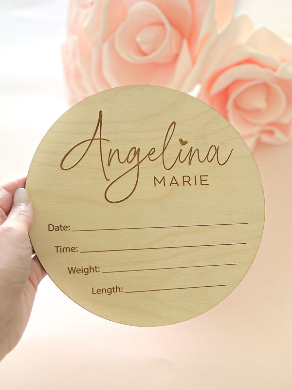 Personalized Baby Name and Stats Sign for Hospital, Baby Announcement Sign with Heart, Birth Announcement, Newborn name wood sign (5")