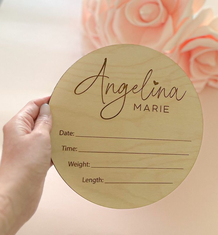 Personalized Baby Name and Stats Sign for Hospital, Baby Announcement Sign with Heart, Birth Announcement, Newborn name wood sign (5")