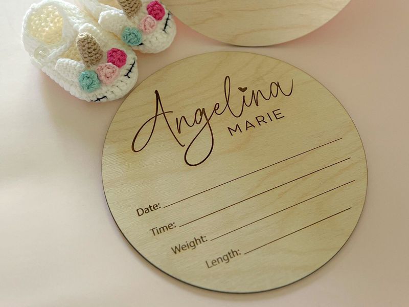 Personalized Baby Name and Stats Sign for Hospital, Baby Announcement Sign with Heart, Birth Announcement, Newborn name wood sign (5")