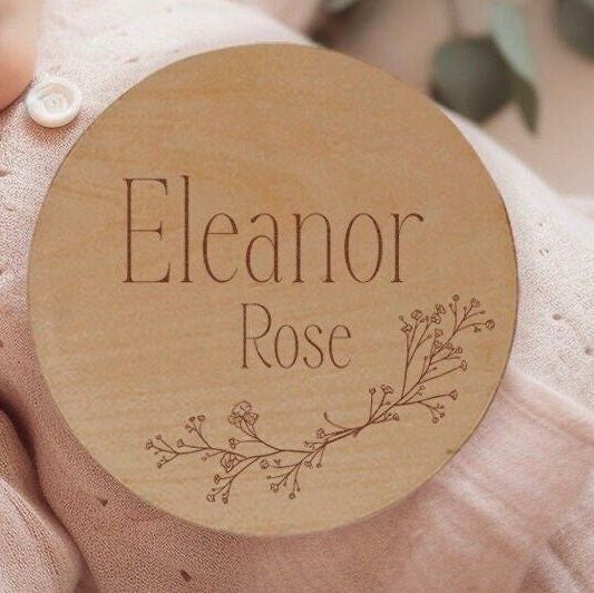 Baby Announcement Sign Baby Name Floral newborn name sign for hospital, baby name plate wooden name sign birth announcement (4")