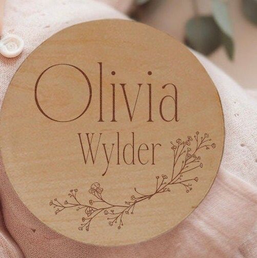 Baby Announcement Sign Baby Name Floral newborn name sign for hospital, baby name plate wooden name sign birth announcement (4")