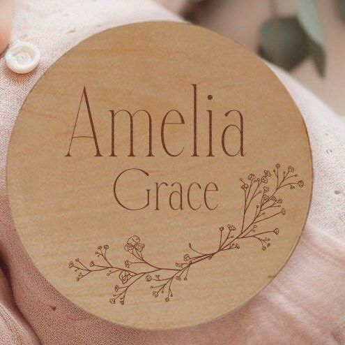 Baby Announcement Sign Baby Name Floral newborn name sign for hospital, baby name plate wooden name sign birth announcement (4")