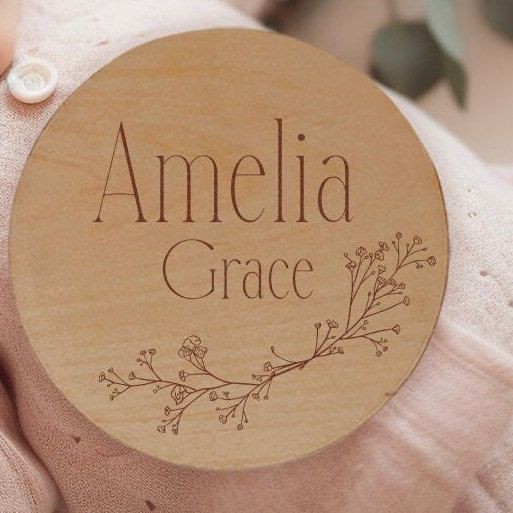 Baby Announcement Sign Baby Name Floral newborn name sign for hospital, baby name plate wooden name sign birth announcement (4")