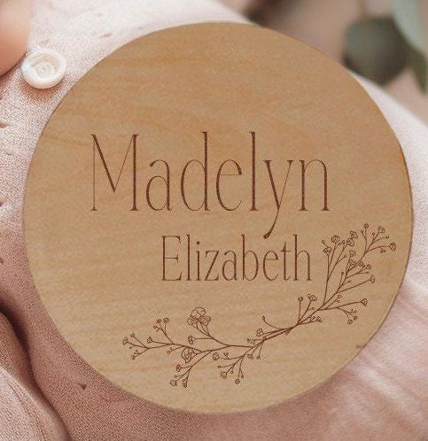 Baby Announcement Sign Baby Name Floral newborn name sign for hospital, baby name plate wooden name sign birth announcement (4")