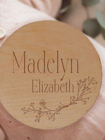 Baby Announcement Sign Baby Name Floral newborn name sign for hospital, baby name plate wooden name sign birth announcement (4")