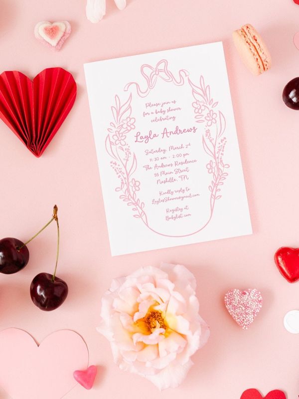 Hand Drawn Bow Baby Girl Shower Invitations - Baby Girl Sprinkle - Baby Sip and See - 1st Birthday Girl - Bridal Shower Party Coquette Bow (10 printed invitations, Plain White Envelopes)