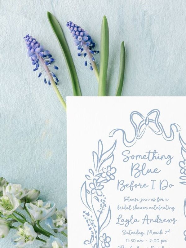 Something Blue Before I Do Hand Drawn Bridal Shower Invitations - Coquette Bow Bridal Tea - Bow Aesthetic Bridal Luncheon, Bridesmaids Lunch (10 printed invitations | Plain White Envelopes)
