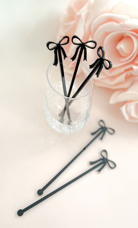 Black bow drink stirrers for bridal shower - cocktail stirrers - acrylic stir sticks - swizzle stick - fancy coquette bow party (Set of 5 stirrers)
