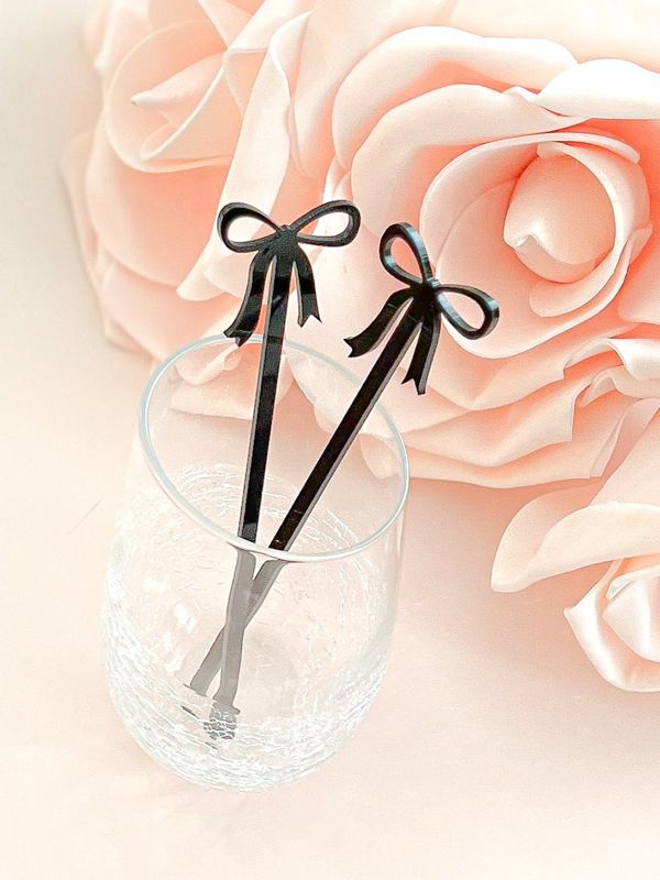Black bow drink stirrers for bridal shower - cocktail stirrers - acrylic stir sticks - swizzle stick - fancy coquette bow party (Set of 5 stirrers)