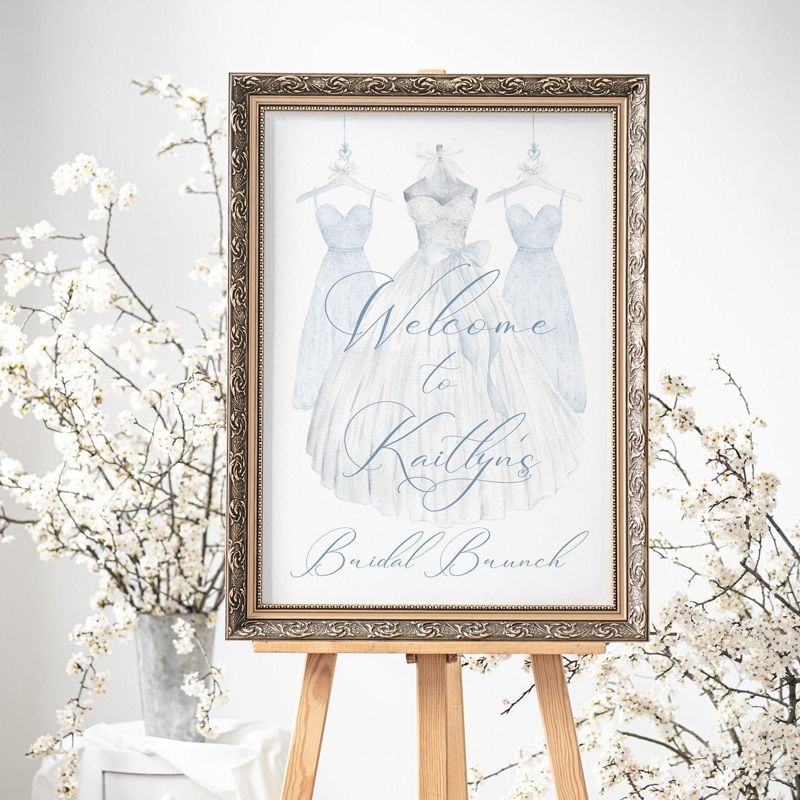 Bridal Shower Welcome Sign - 18 x 24" welcome poster - sip and see - Bridesmaids Luncheon Brunch Printable Blue and White