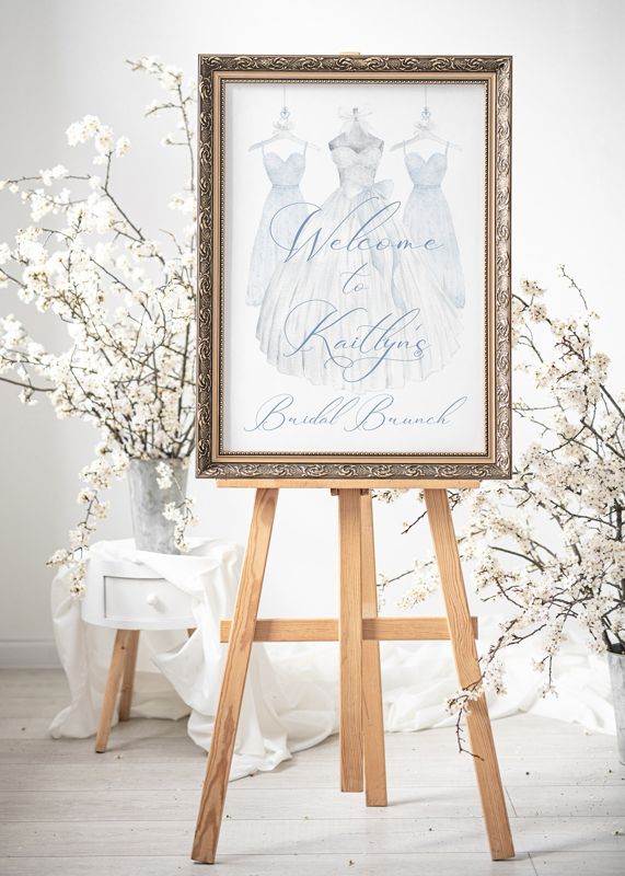 Bridal Shower Welcome Sign - 18 x 24" welcome poster - sip and see - Bridesmaids Luncheon Brunch Printable Blue and White
