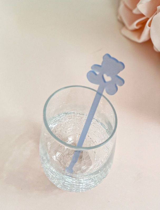 Teddy Bear Drink stirrers for Boy baby shower - cocktail stirrers - acrylic stir sticks - swizzle stick - bear baby boy sprinkle (Set of 5 stirrers)