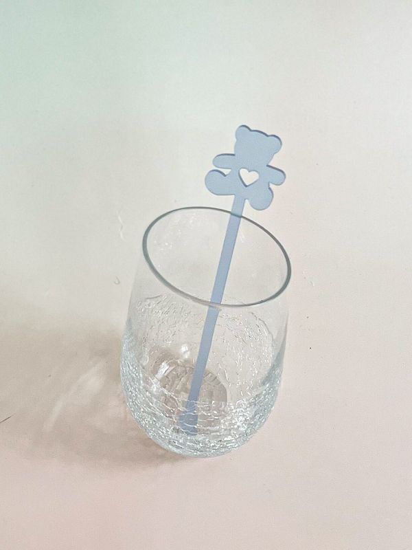 Teddy Bear Drink stirrers for Boy baby shower - cocktail stirrers - acrylic stir sticks - swizzle stick - bear baby boy sprinkle (Set of 5 stirrers)