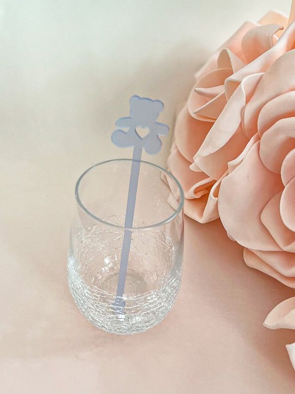 Teddy Bear Drink stirrers for Boy baby shower - cocktail stirrers - acrylic stir sticks - swizzle stick - bear baby boy sprinkle (Set of 5 stirrers)