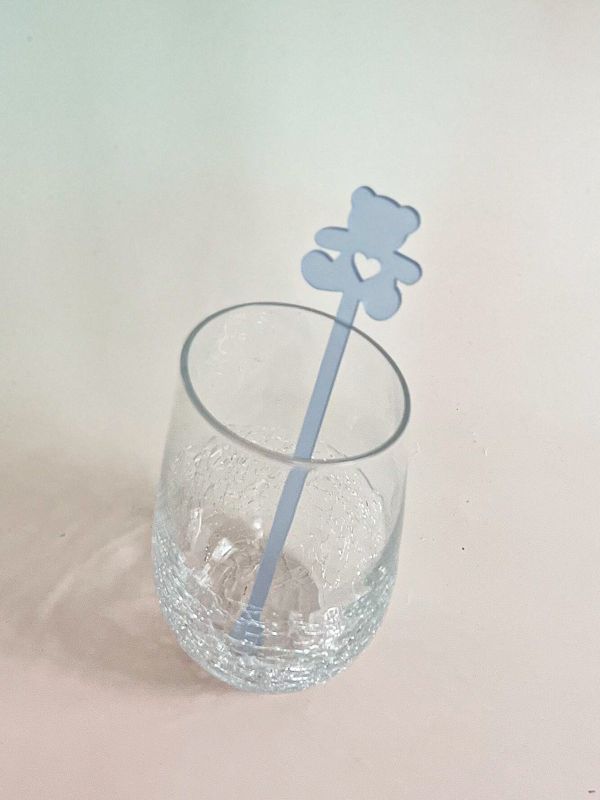 Teddy Bear Drink stirrers for Boy baby shower - cocktail stirrers - acrylic stir sticks - swizzle stick - bear baby boy sprinkle (Set of 5 stirrers)