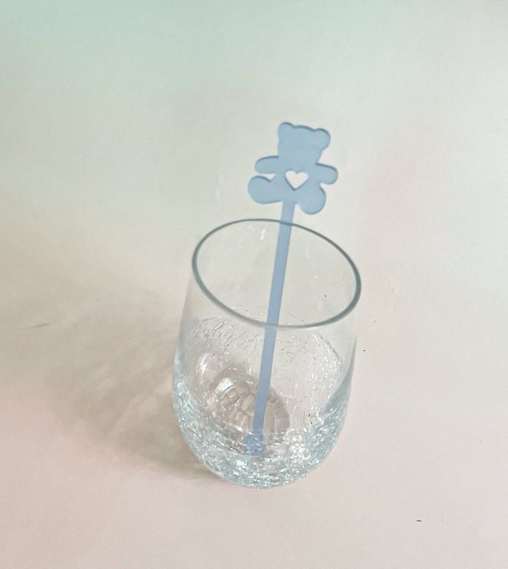 Teddy Bear Drink stirrers for Boy baby shower - cocktail stirrers - acrylic stir sticks - swizzle stick - bear baby boy sprinkle (Set of 5 stirrers)