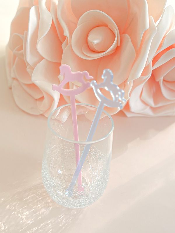 Rocking Horse Drink stirrers for Boy baby shower - cocktail stirrers - acrylic stir sticks - swizzle stick - baby boy sprinkle (Set of 5 stirrers | Frosted Blue)