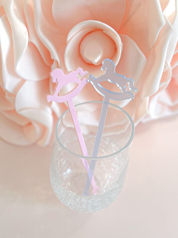 Rocking Horse Drink stirrers for Boy baby shower - cocktail stirrers - acrylic stir sticks - swizzle stick - baby boy sprinkle (Set of 5 stirrers | Frosted Blue)